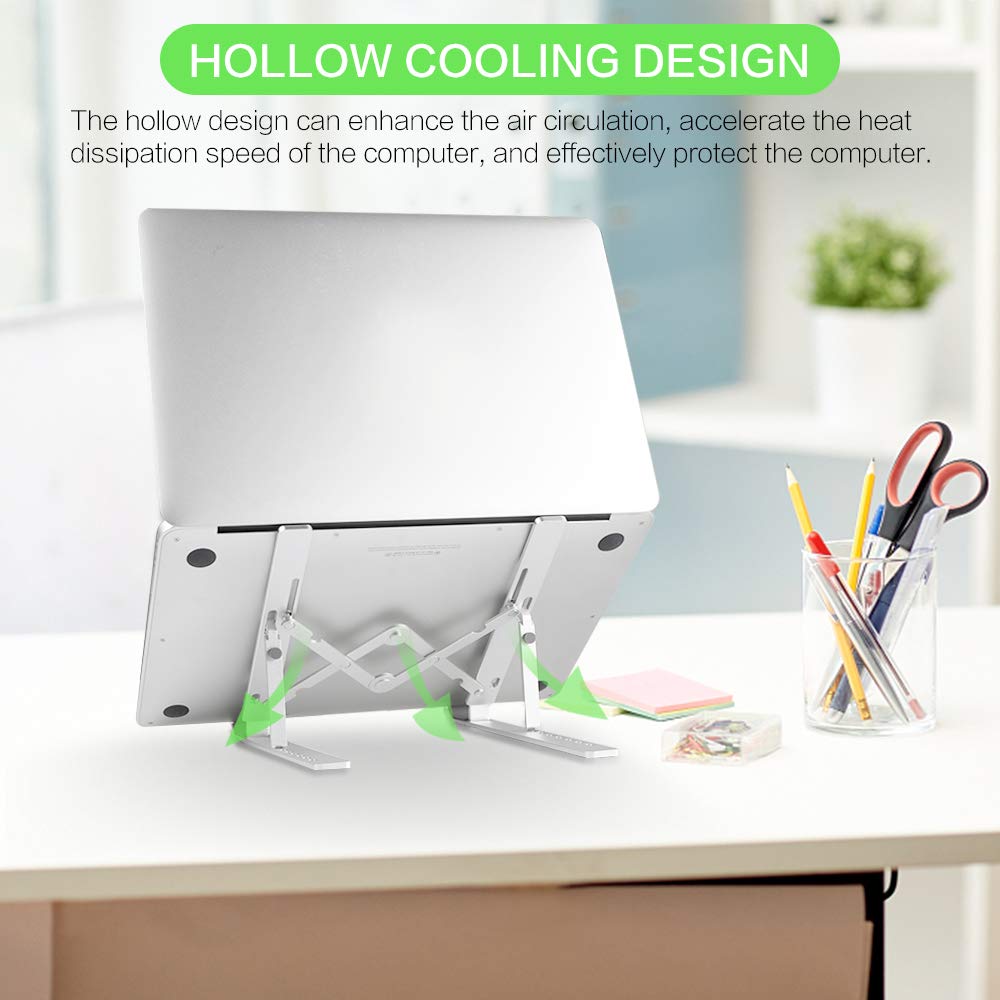 supporto per computer portatile, supporto per computer in alluminio, ascensore ergonomico per scrivania, supporto per notebook regolabile fino a 17", pieghevole, portatile
