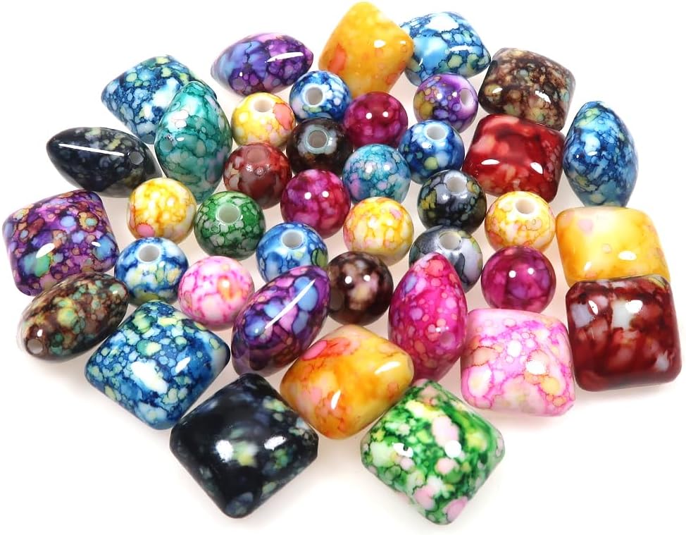 TOAOB 40pcs Colourful Beads Acrylic Square and Round Beads Decorative Stones Pebbles for Jewellery Making Beading Crafts