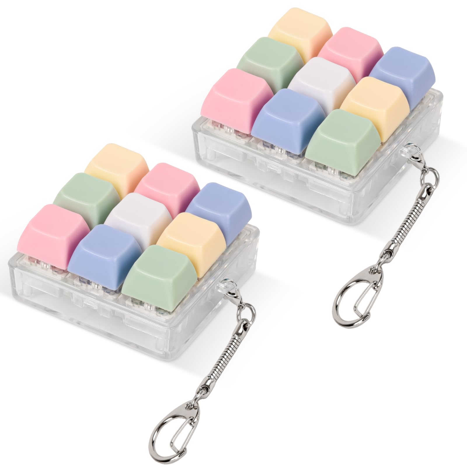 2 Pcs Keyboard Fidget Toy Fidget Keychain 9-in-1 Keyboard Decompression Clicker Toys for Adults Stress Relief Fidget Gifts