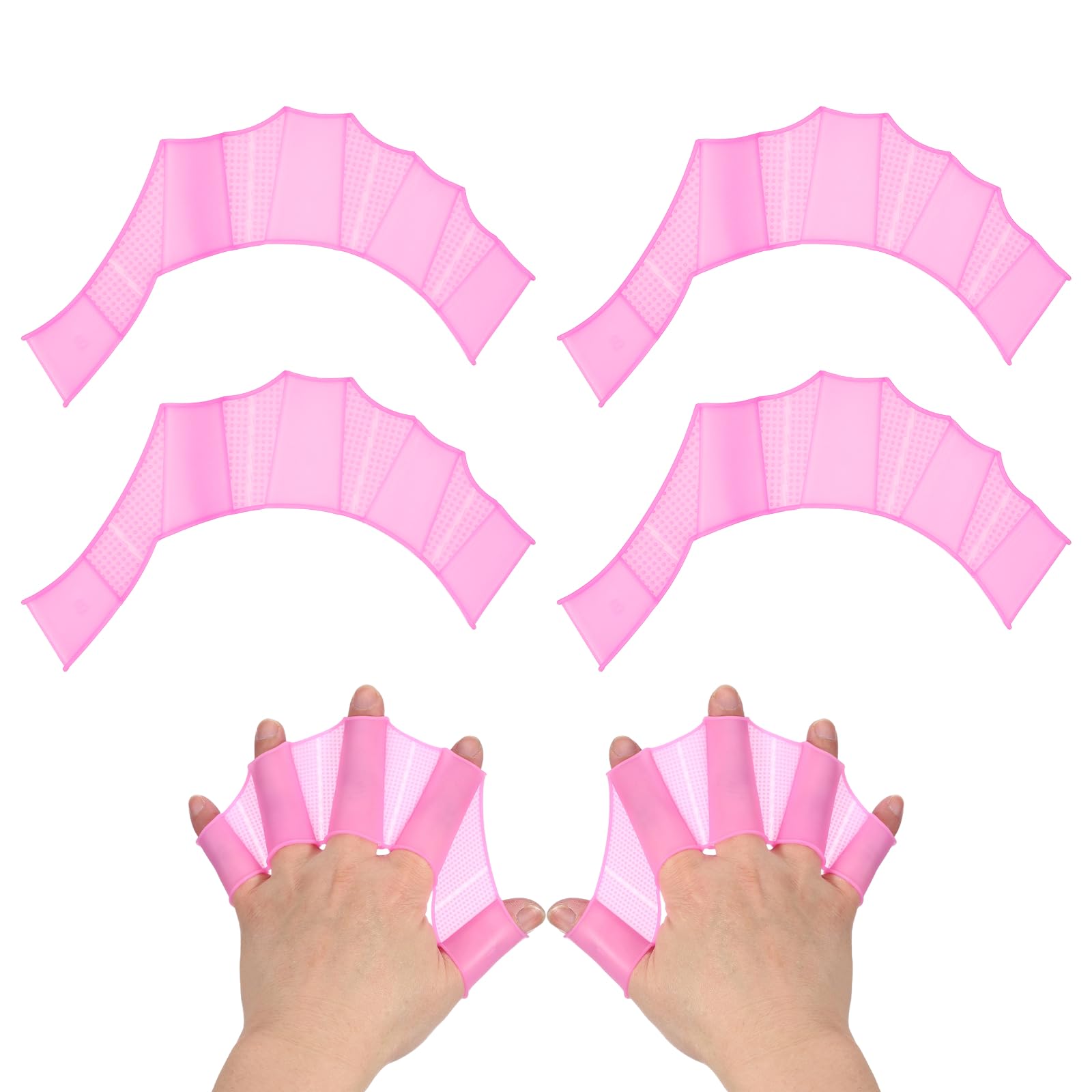 YELARXI Silicone Swimming Gloves, Webbed Gloves for Swimming Half-Finger Frog Type Water Resistance Gear Swim Fins Fit For (Aquatic Training/Surfing/Snorkeling), 8 x 6" & 2 Pair & Pink