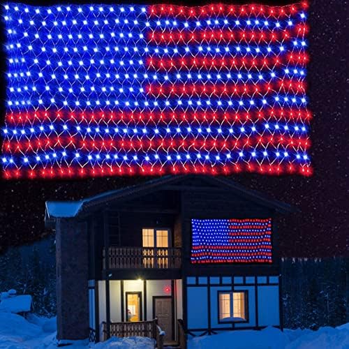 PUHONG American Flag net Lights,420 LED USA Flag String Lights,Outdoor Waterproof Patriotic Ornaments for Independence Day National Day July 4th Memorial Day Christmas New Year Party Yard Decor