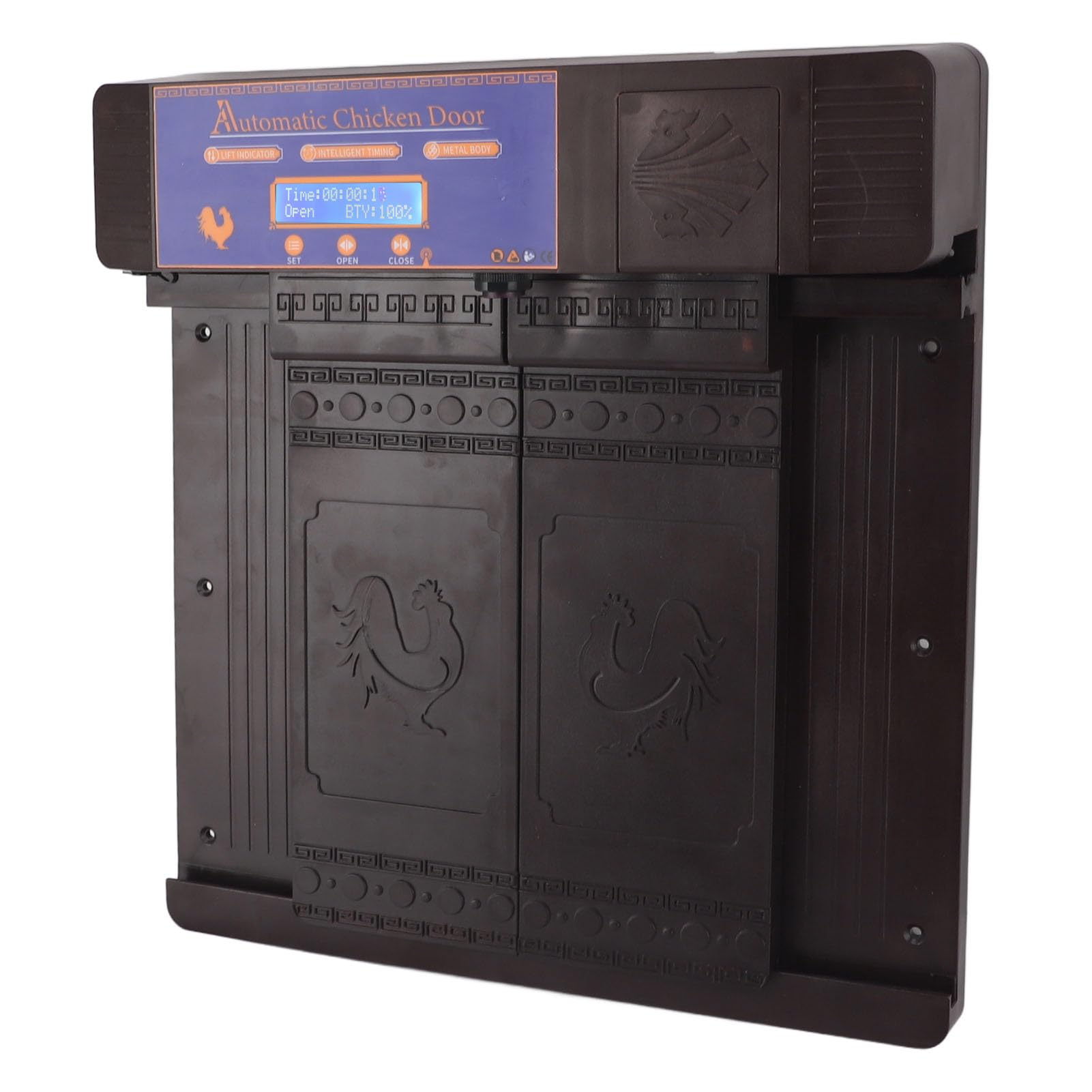 Sorandy Porta Automatica per Pollaio, Porta Leggera e Resistente Alla Ruggine, Porte per Polli con Sensore Anti-pizzicamento a Infrarossi con Timer, Ideale per Polli, Anatre, Oche e Pollame (Marrone