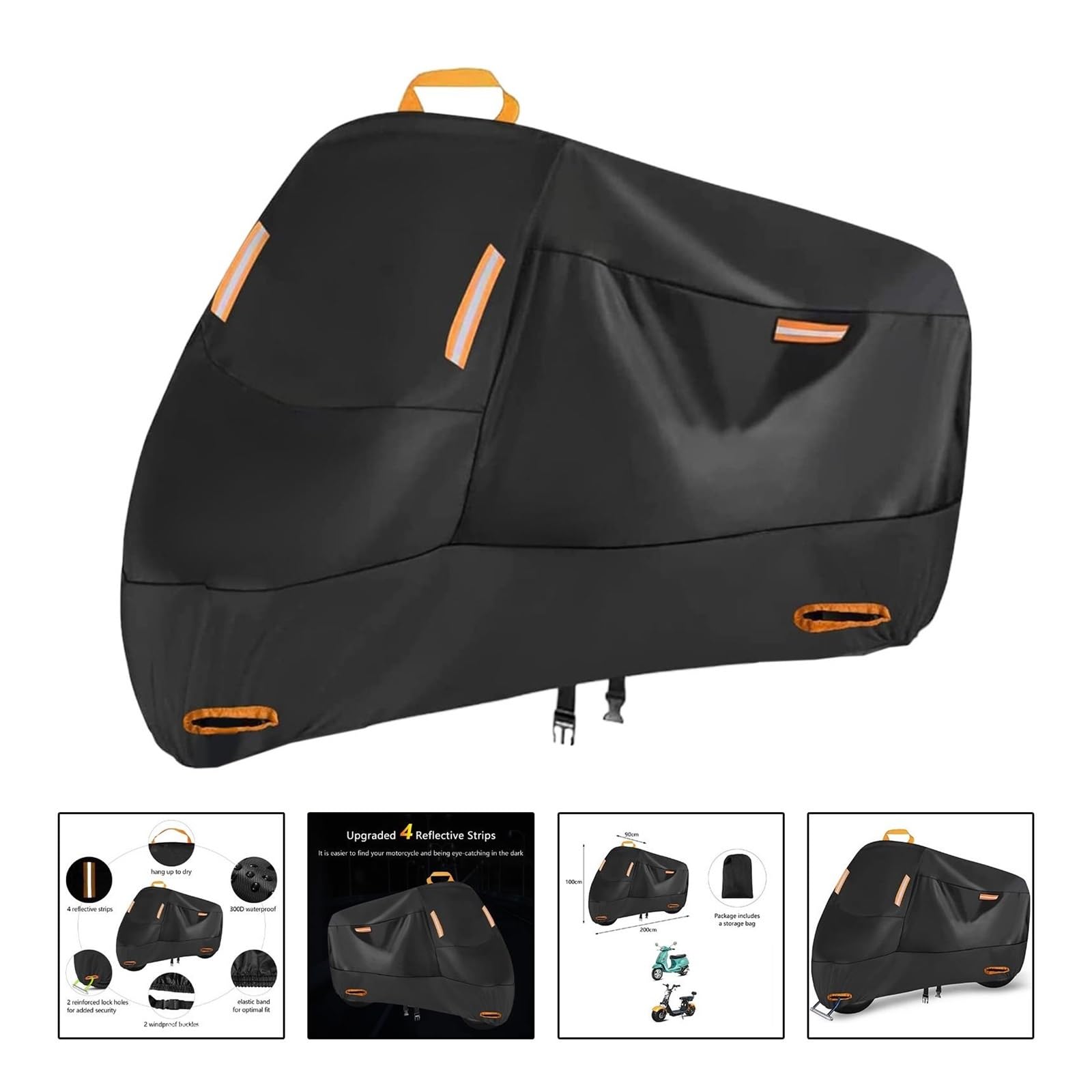 Cubierta Motocicleta Protectora Cubierta De Motocicleta con Tela Poliéster Seda 210D, Hebillas A Prueba Viento,Barrera contra La Llia para Exteriores, Accesorios para