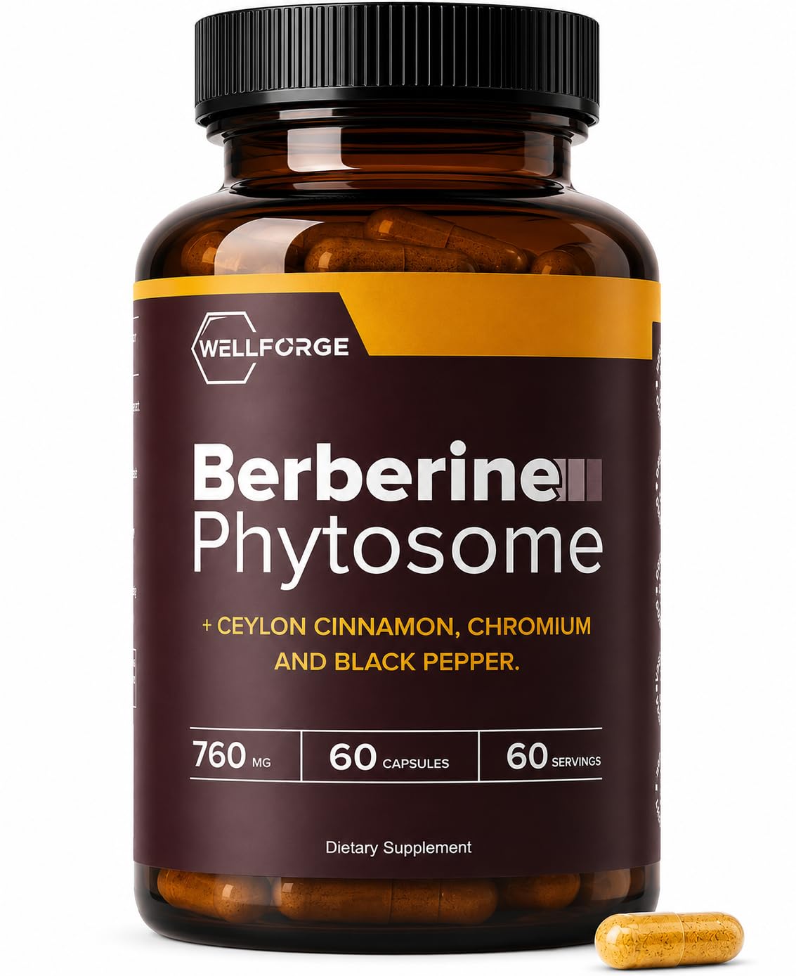 Berberine Phytosome 550mg, 60 Capsules - with Ceylon Cinnamon (200mg), Chromium (200mcg) & Black Pepper Extract (10mg)