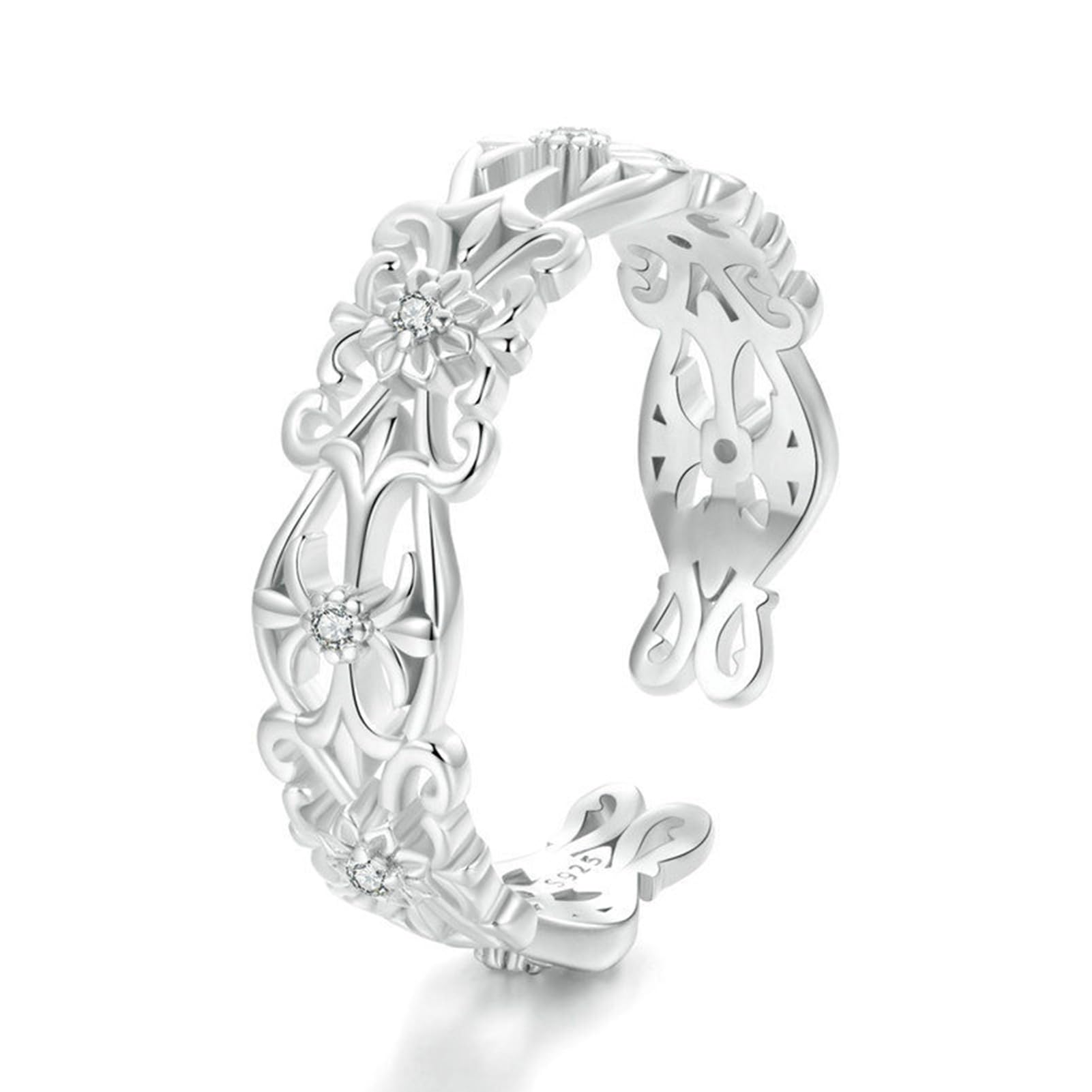 hixswnu Offener, Verstellbarer Ring aus S925-Silber mit Zirkonia für Damen, Verlobungs- und Hochzeitsaccessoire für Damen und Mädchen