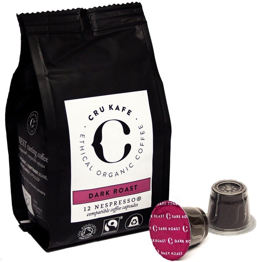 CRU Kafe Nespresso Compatible Pods Organic Fairtrade Coffee - Dark Roast (48 Pods)