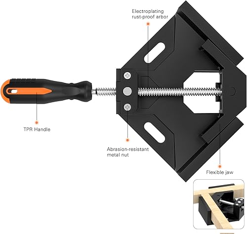 Miniatura 34 de Housolution Abrazadera de ángulo recto, [2 unidades] Abrazadera de esquina de aleación de aluminio de 90 ° de un solo mango, herramienta de Naranja