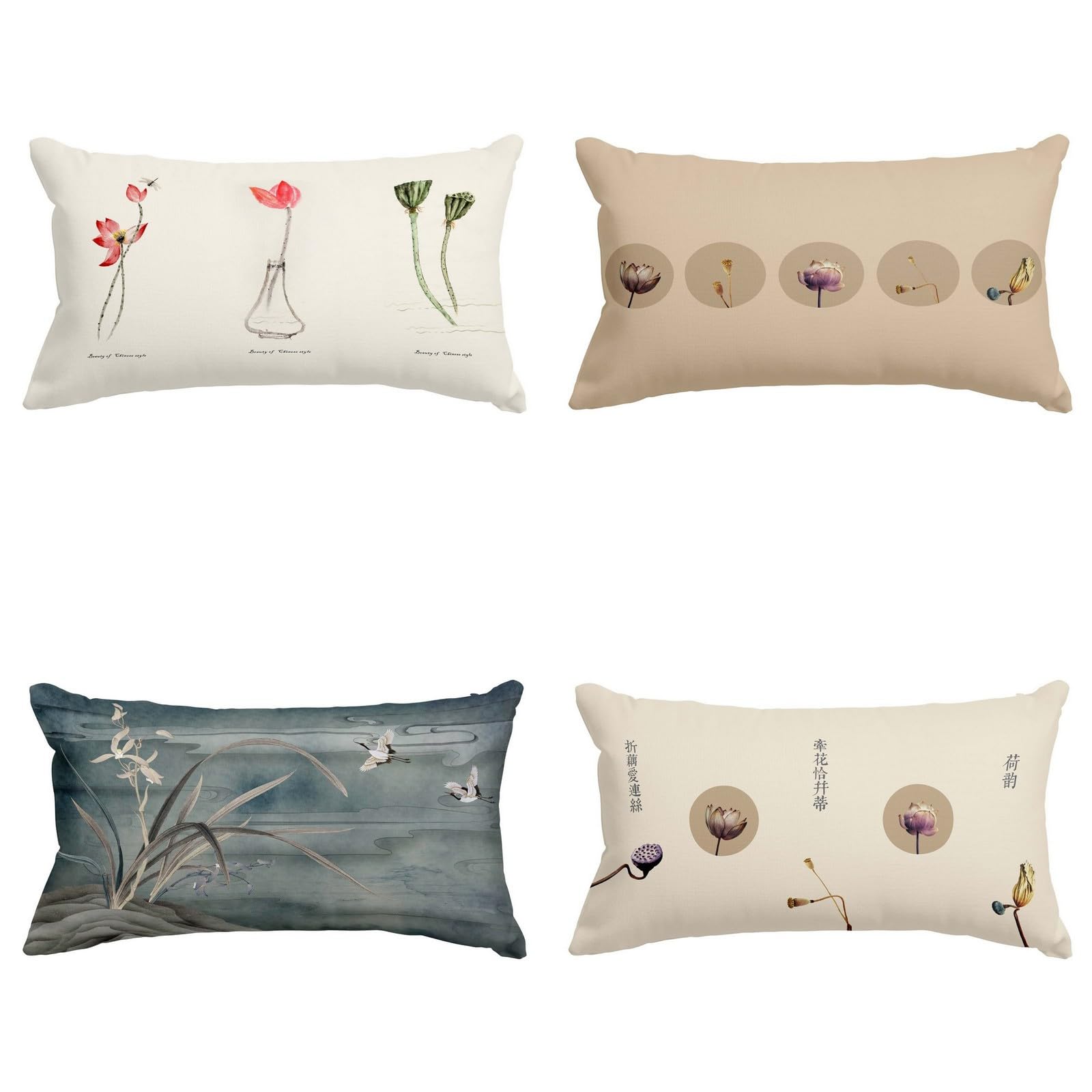 Coussin de jardin rectangulaire CEVAN taie d'oreiller 50x75 gaze coton Feng Shui lot de 4