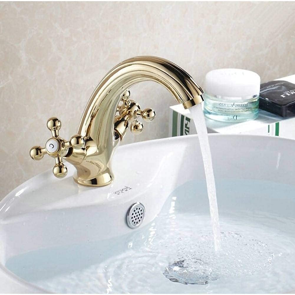 Rubinetti da Cucina per lavello ， Rubinetto per Bagno Rubinetto per lavabo in Ottone Lucido Dorato Miscelatore per Vasca a Doppia Maniglia Comfortable Anniversary