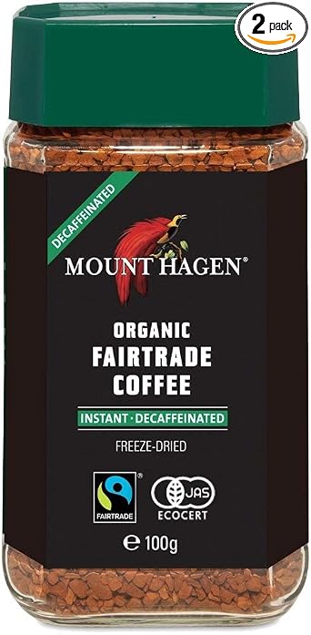 Mount Hagen Organic Fair Trade Decaffeinated Instant Coffee Instant Bottle, Refill QT%D 100 Grams x 2