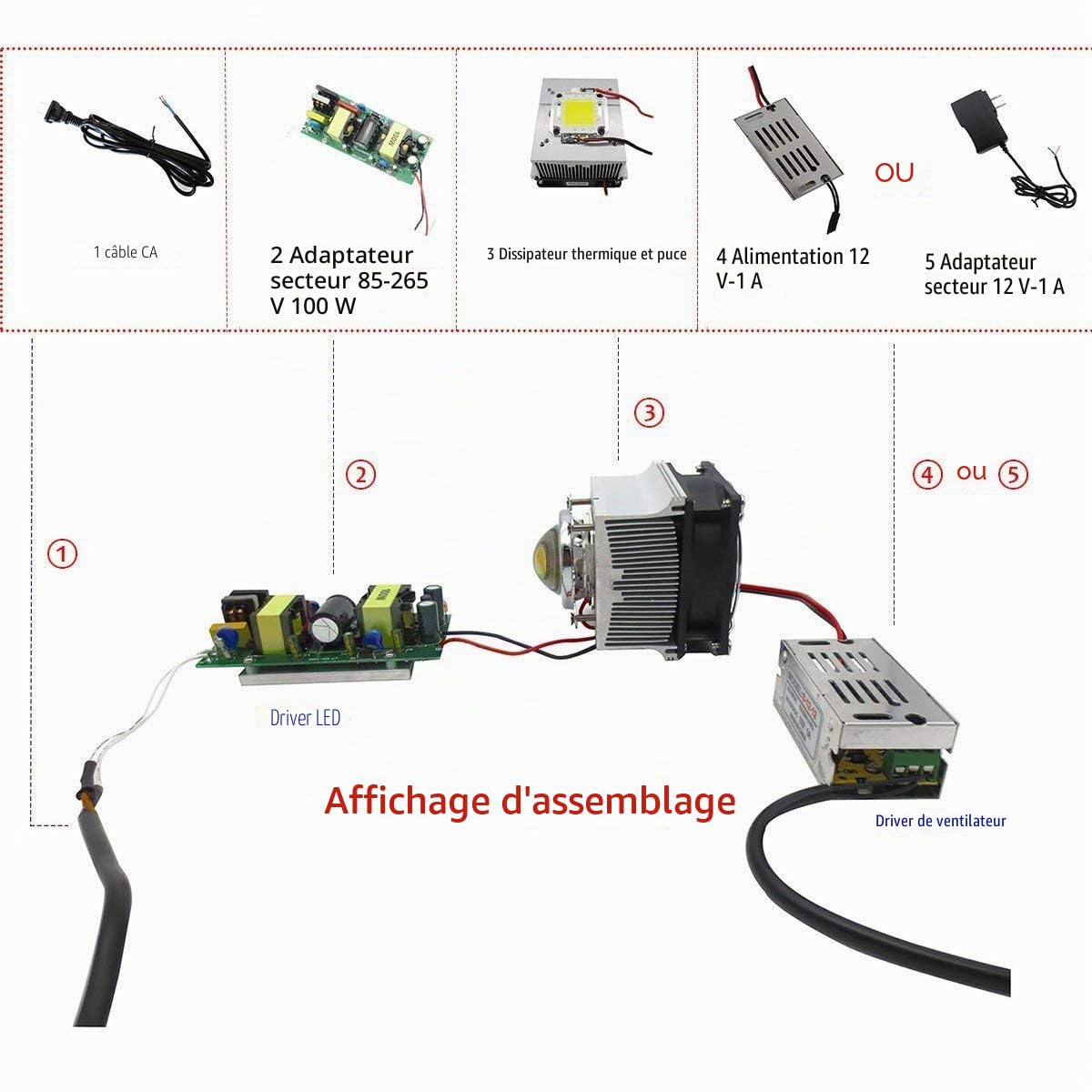 Ventilateur de refroidissement de dissipateur en aluminium + lentille de 44mm 60 degrés pour 50W 100W LED Chip