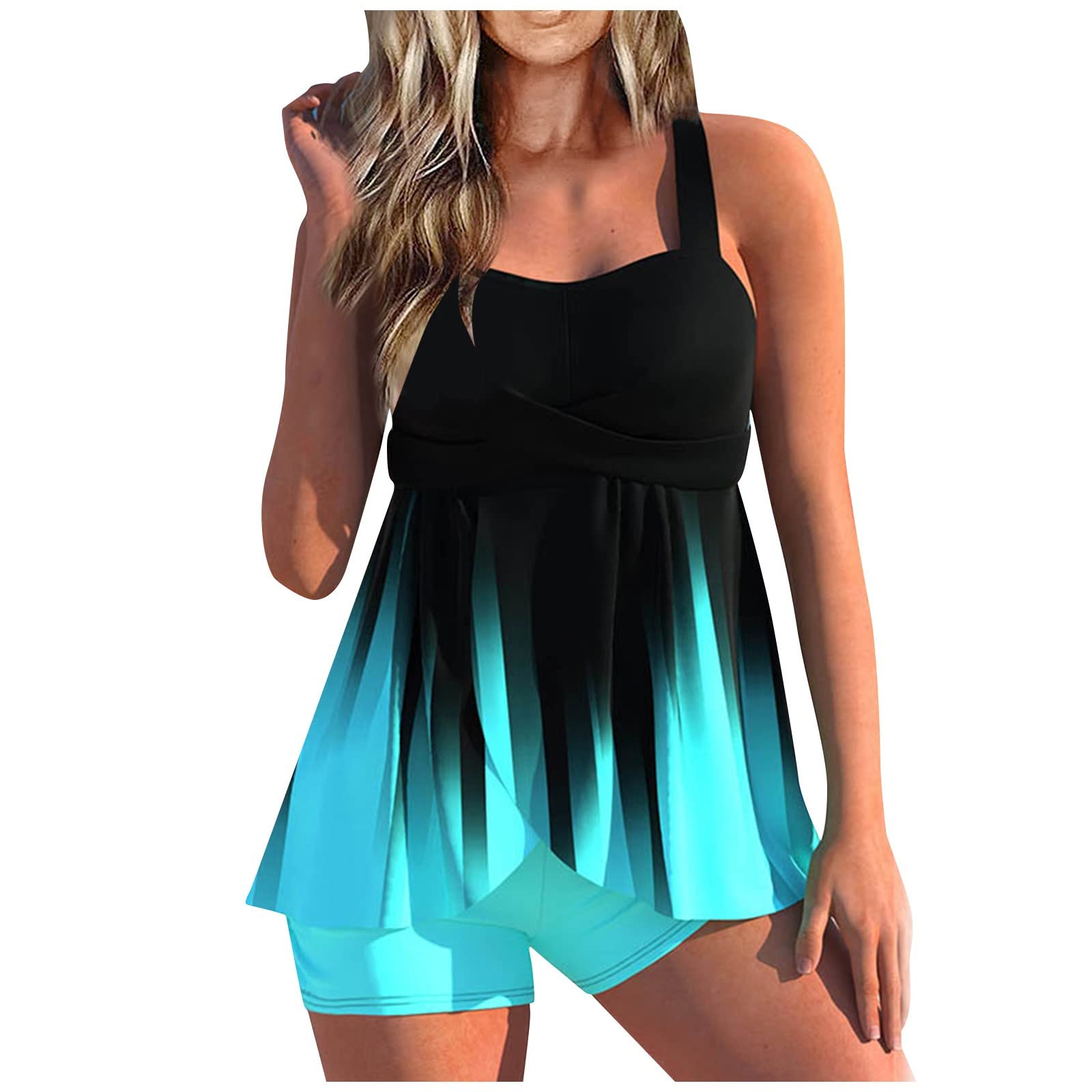 Yacyrtt Plus Size Bathing Suits, Sleeveless Tiered Swim Summer Tankini  Women Push up Pop Color Block Cozy Ruche Tankini Cotton Sweetheart Neckline