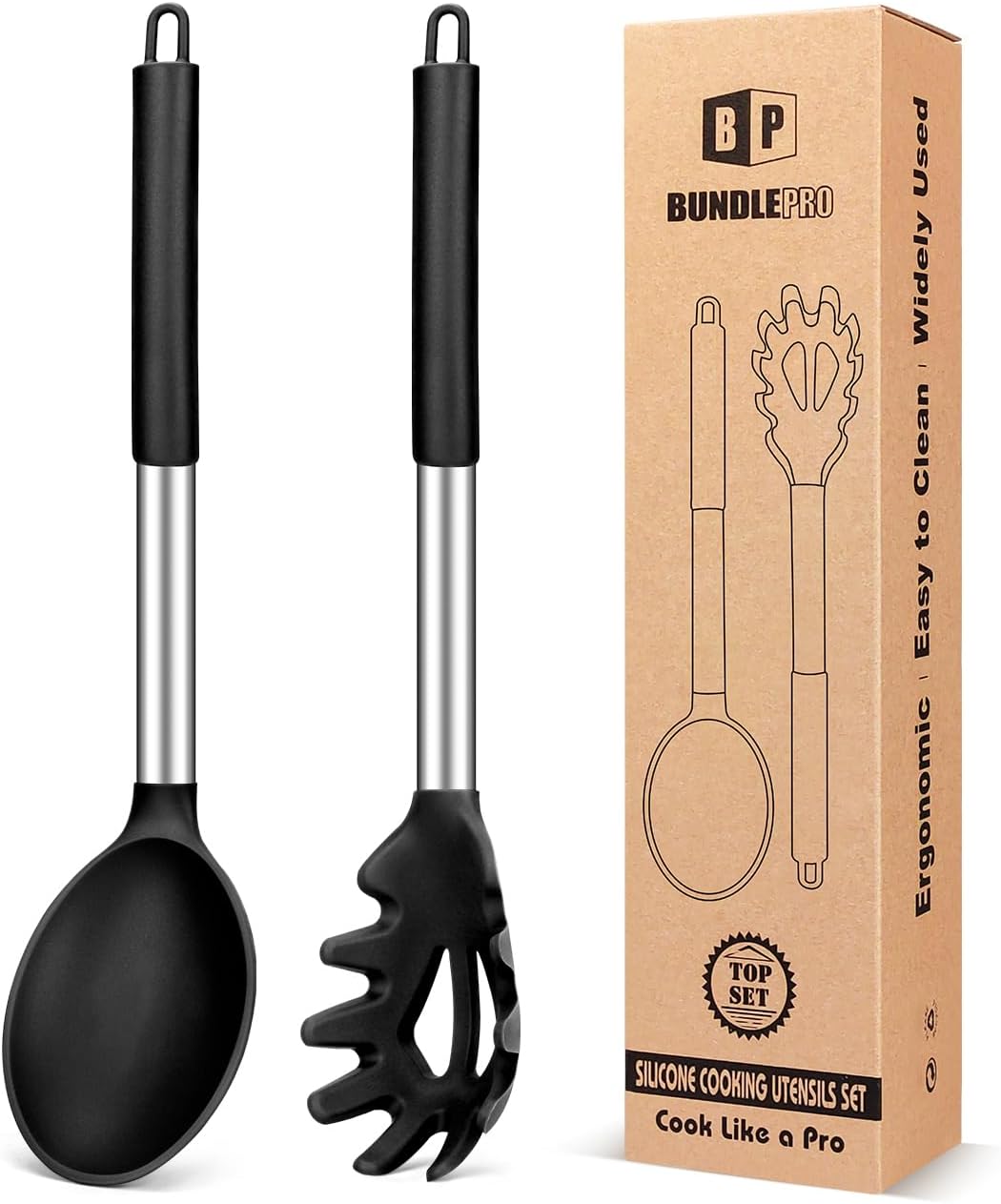 Silicone Pasta Fork and Cooking Spoon Set, Non Stick Kitchen Utensils for Cooking,Stirring,Serving Spaghetti, Soup, Sauce (BLACK) Silicone Pasta Fork and Cooking Spoon Set, Non Stick Kitchen Utensils for Cooking,Stirring,Serving Spaghetti, Soup, Sauce (BLACK)