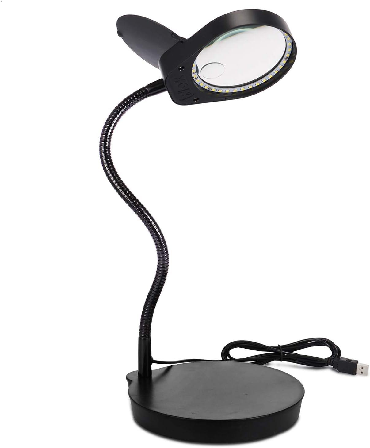 ENJOHOS Desktop Magnifying Lmap,Magnifying Glass Table Desk Lamp with Brightness Adjustable LED Light Great Hands Free Magnifier for Reading, Hobbies, Crafts, Workbench, Diamond Art (Black)