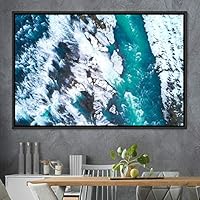 Framed Canvas Wall Art Coastal Freedom Aerial Beach Beach Coastal Cool Minimalism Multicolor Photography Relax/Calm - 16x24 inches