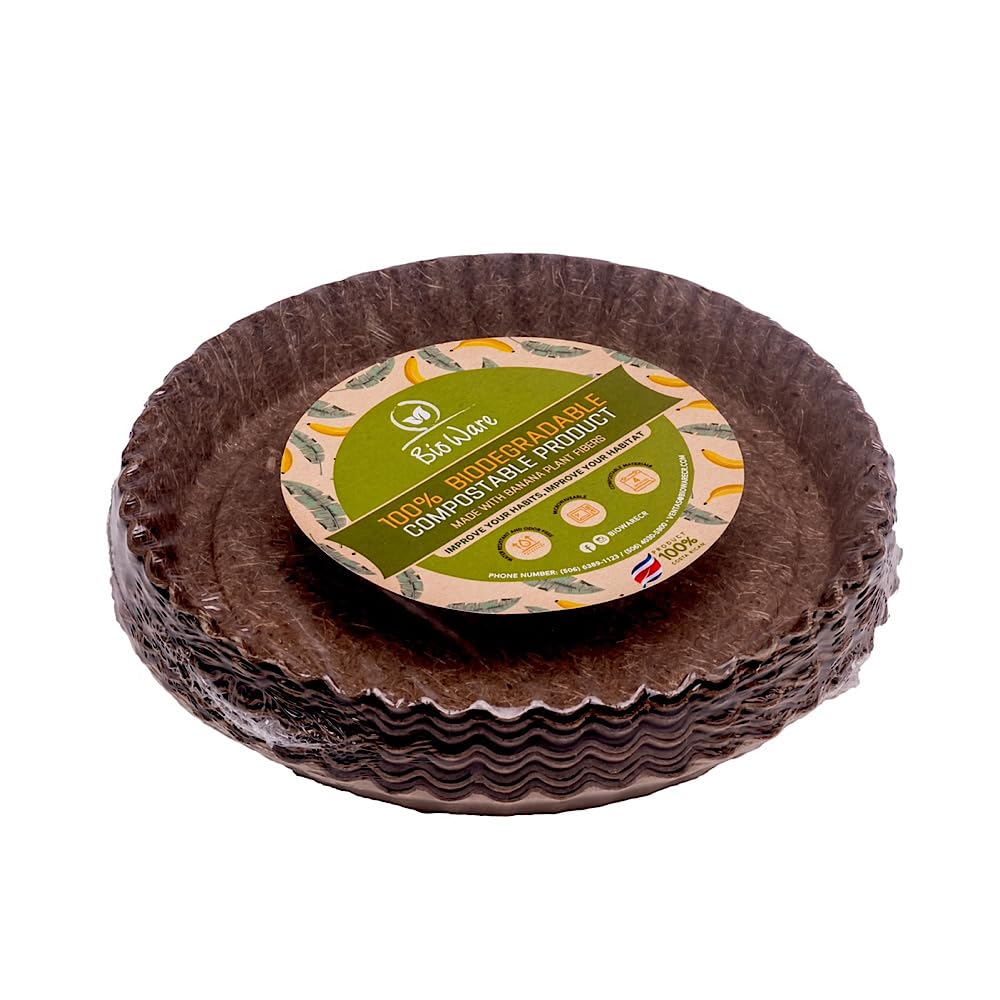 Natural Fiber Compostable Waste by BioWare Costa Rica 100% Biodegradable Compostable plates made with banana plant fibers (10, 7x10 Inch)