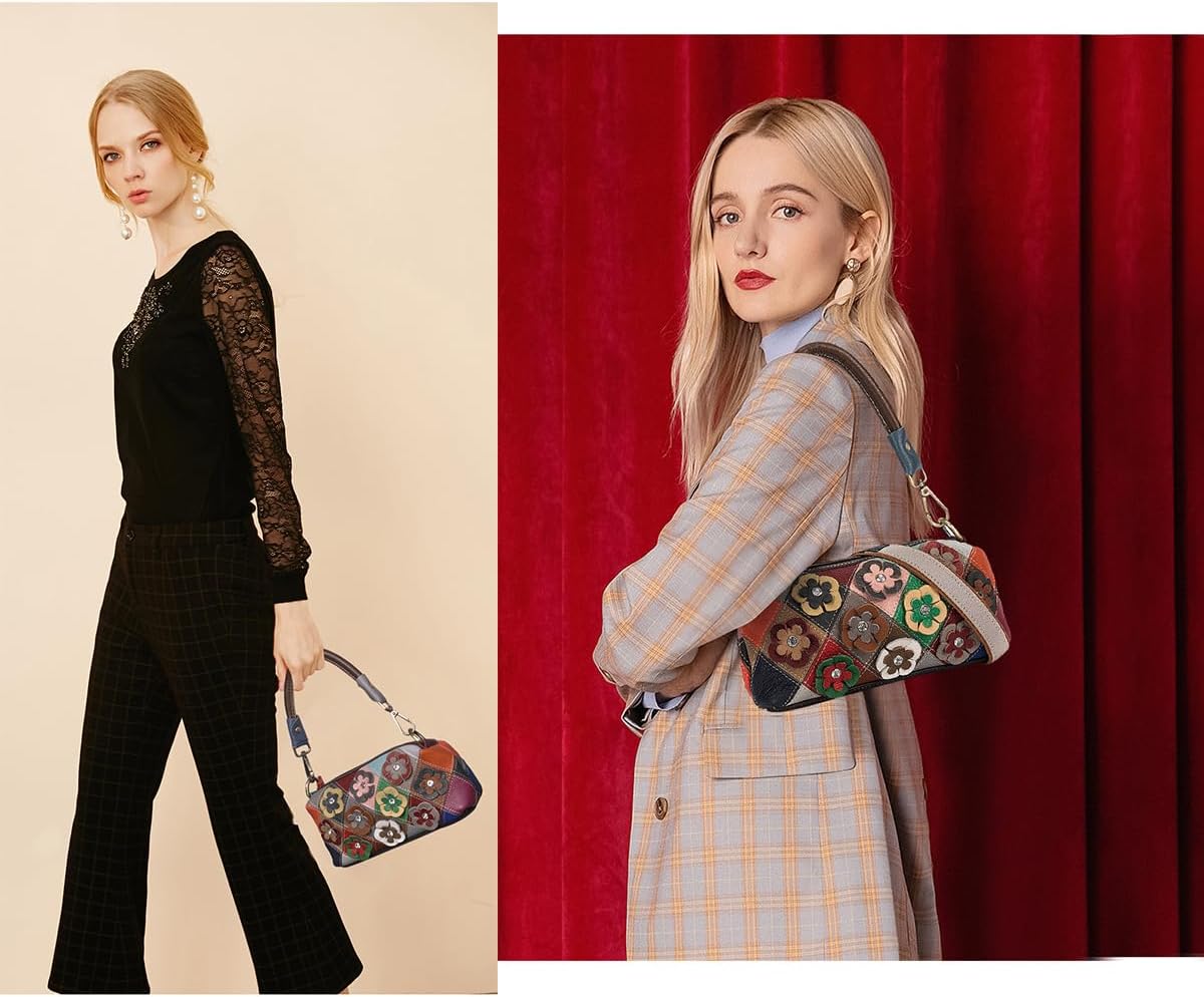 Women Colorful 3D Floral Shoulder Bag Genuine Leather Random Multicolour Patchwork Handbag Shopper Crossbody Satchels