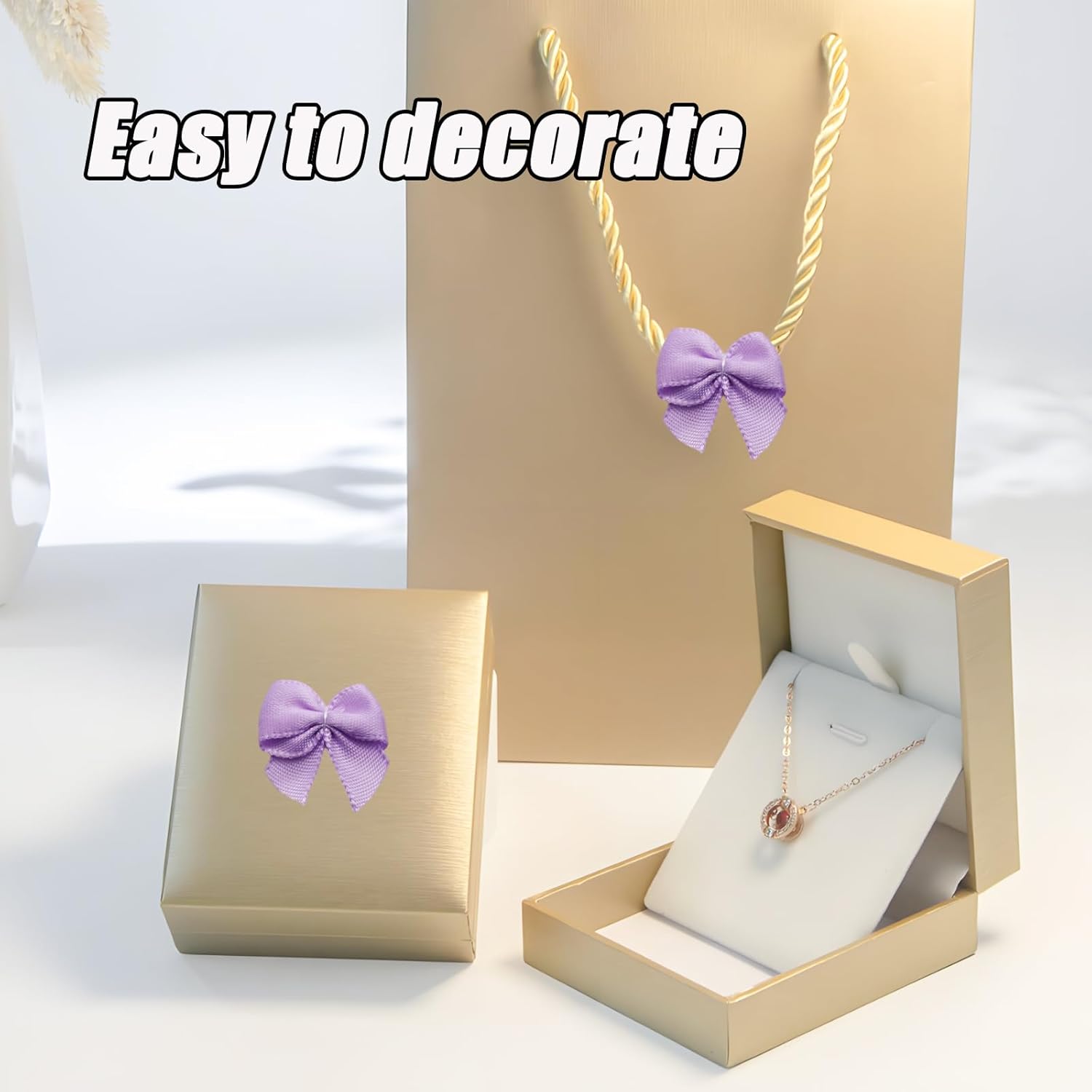 1.5 Inch Purple Satin Bows (50 Pcs) – Pre-Tied Mini Bows for Gifts, Wedding Party Favors, DIY Crafts & Wrapping Decorations - Image 4