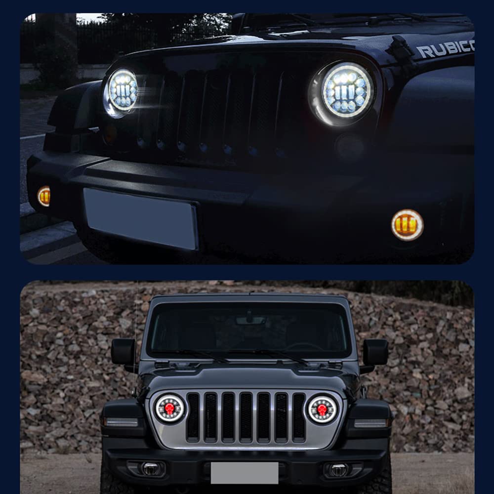 7 Calowy Reflektor Led Wysoka Martwa Wiązka Samochodowa Lampa Motocyklowa RGB Led Okrągła Czaszka światła Halo Przednie światła Dla Jeep Halle