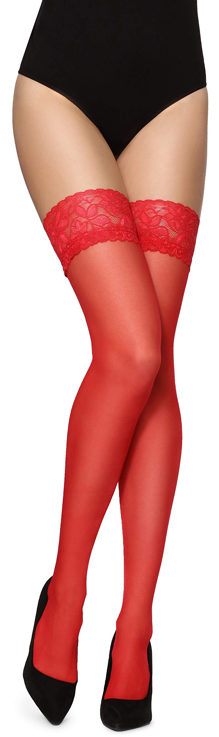 Merry Style Damen halterlose Strümpfe mit Muster Naht hinten Blumenmuster MS 209