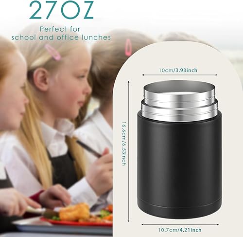 Miniatura 2 de lazycozy® Termo para alimentos calientes, 27 onzas, termo de sopa con cuchara, tarro de alimentos aislado al vacío de acero inoxidable, a prueba de