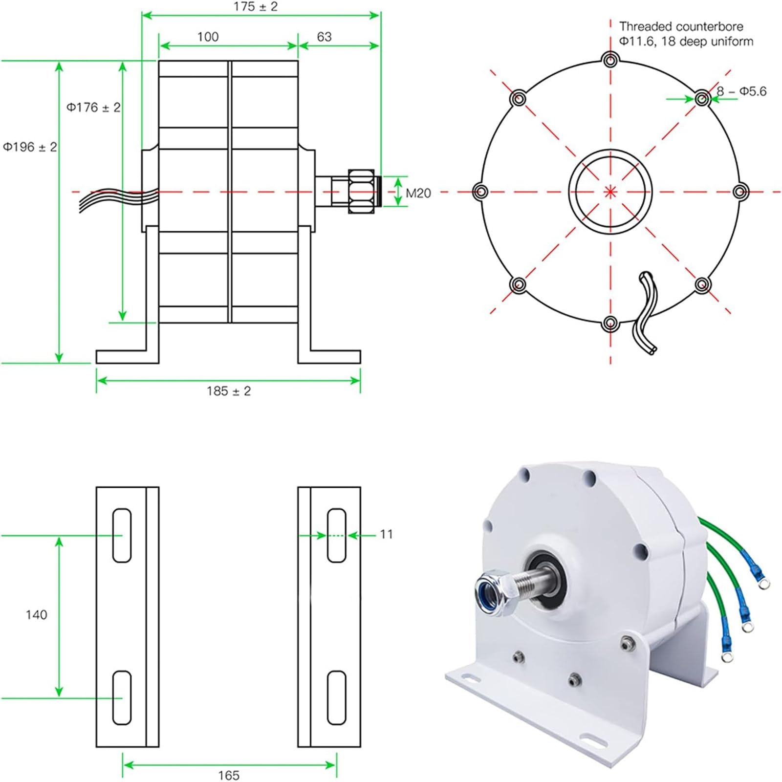 Generatore per Turbina Eolica Trifase A Magneti Permanenti, Verticale O Orizzontale, con Raddrizzatore, 12V 8000W