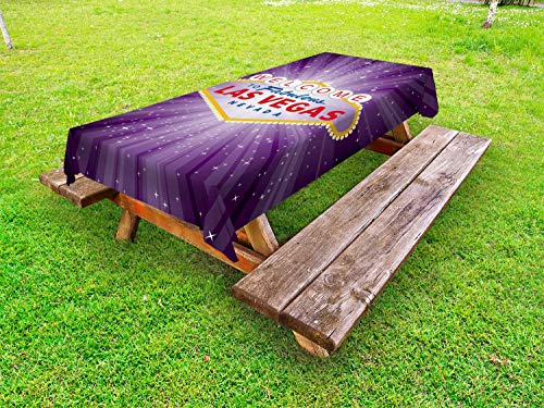 Ambesonne Las Vegas Outdoor Tablecloth Welcome to Fabulous Las Vegas Sign United States Nevada with Starburst Stripes