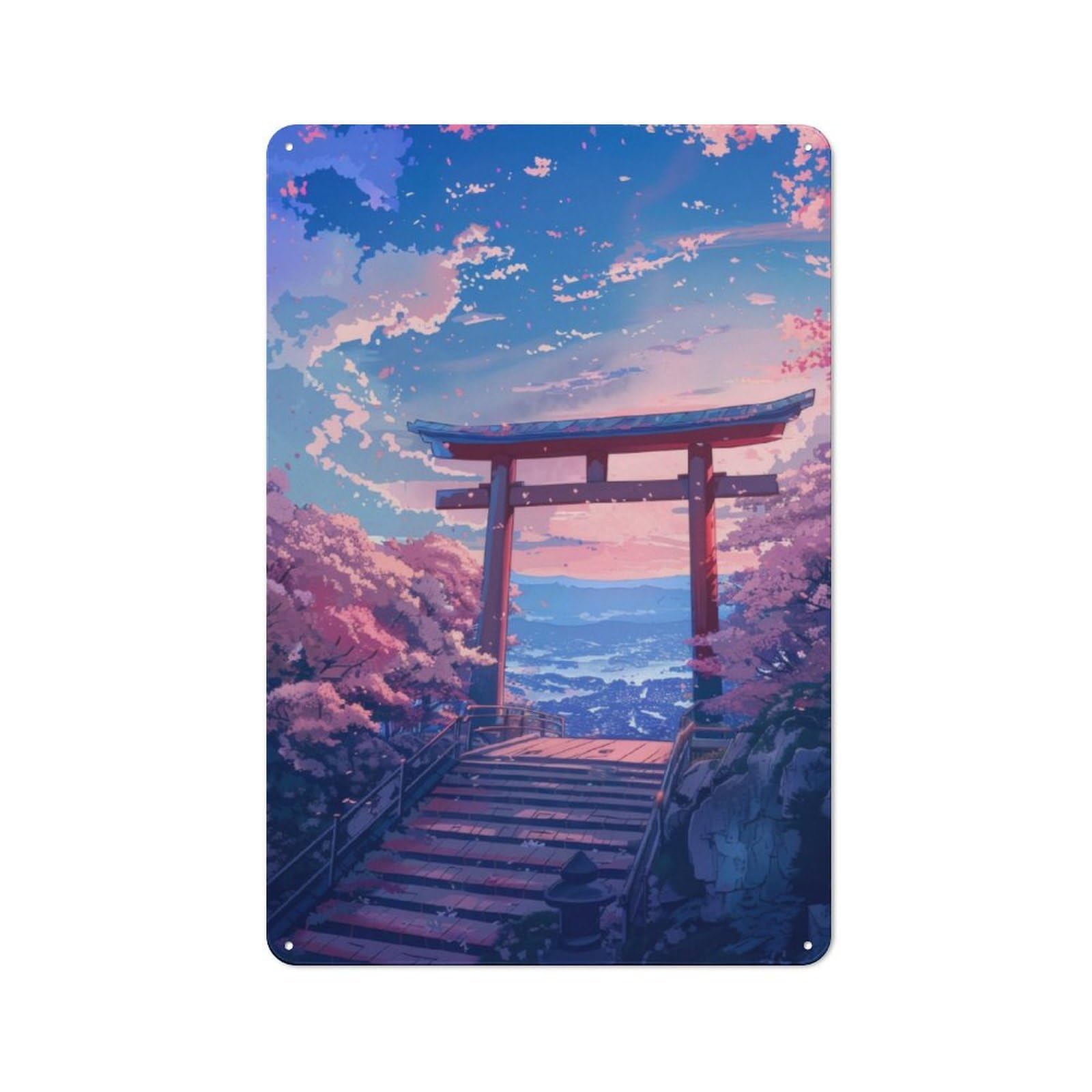 Junmoney Gate Japan Painting Tin Wall Plaque 30X20cm With For Guest Room Or Hallway, For Metal Sign Collectors, For Garage And Workshop Walls