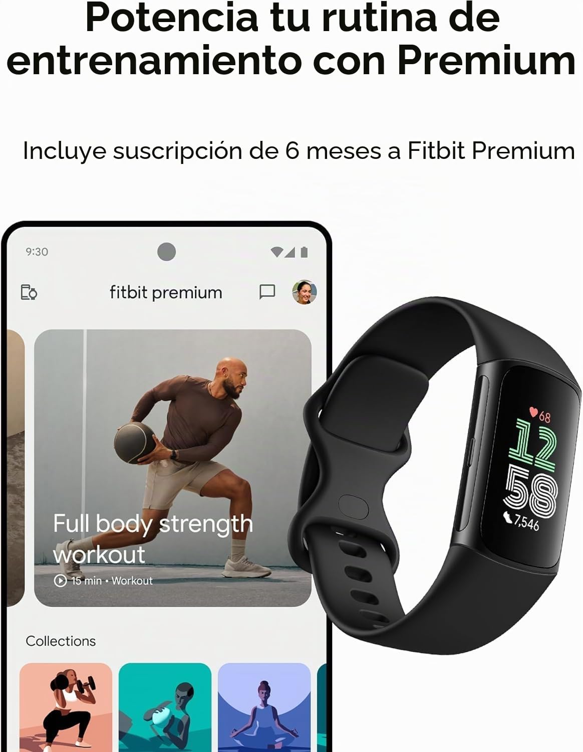 Fitbit Charge 6 Rastreador de Actividad con Premium 6 Meses, Batería 7 Días, Google Wallet y Maps