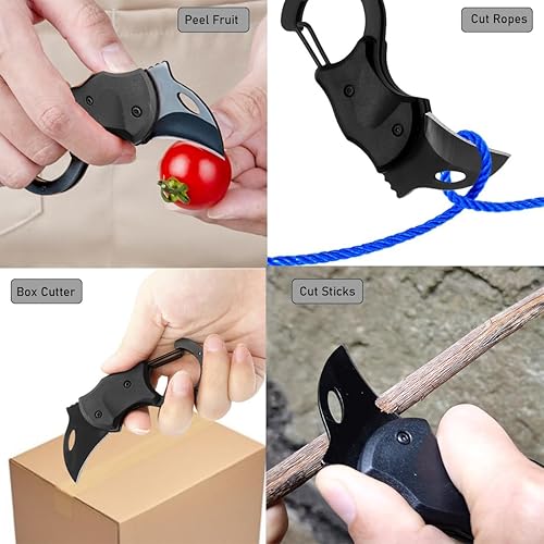 Miniatura 6 de Berallo Paquete de 2 cuchillos de bolsillo geniales para hombres, cuchillo llavero con mosquetón, cortador de caja pequeña, multiherramienta