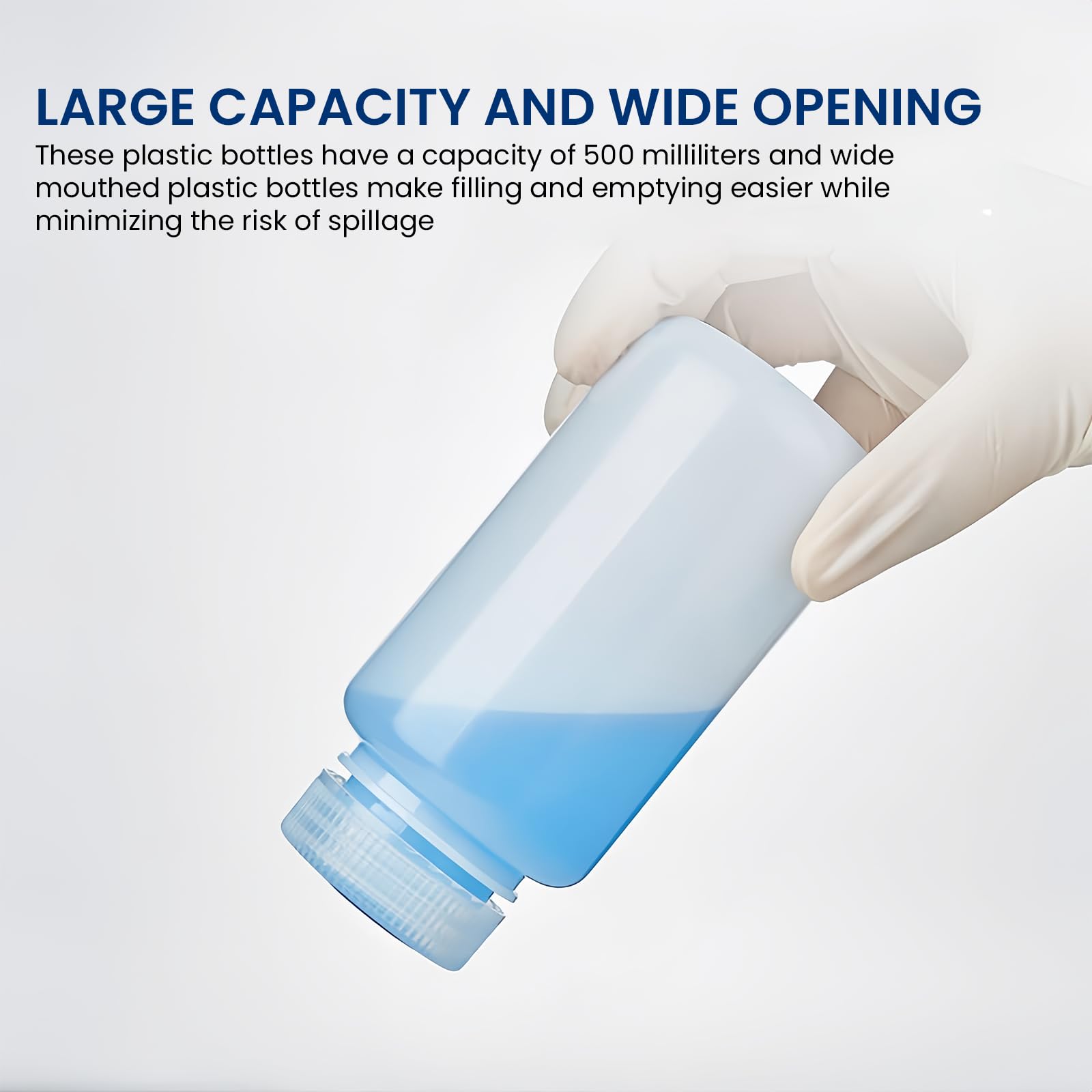 4 flaconi di plastica con apertura ampia: flacone cilindrico di reagente chimico da 500 ml, trasparente, sigillato, a prova di perdite, in HDPE, contenitore liquido, per laboratorio