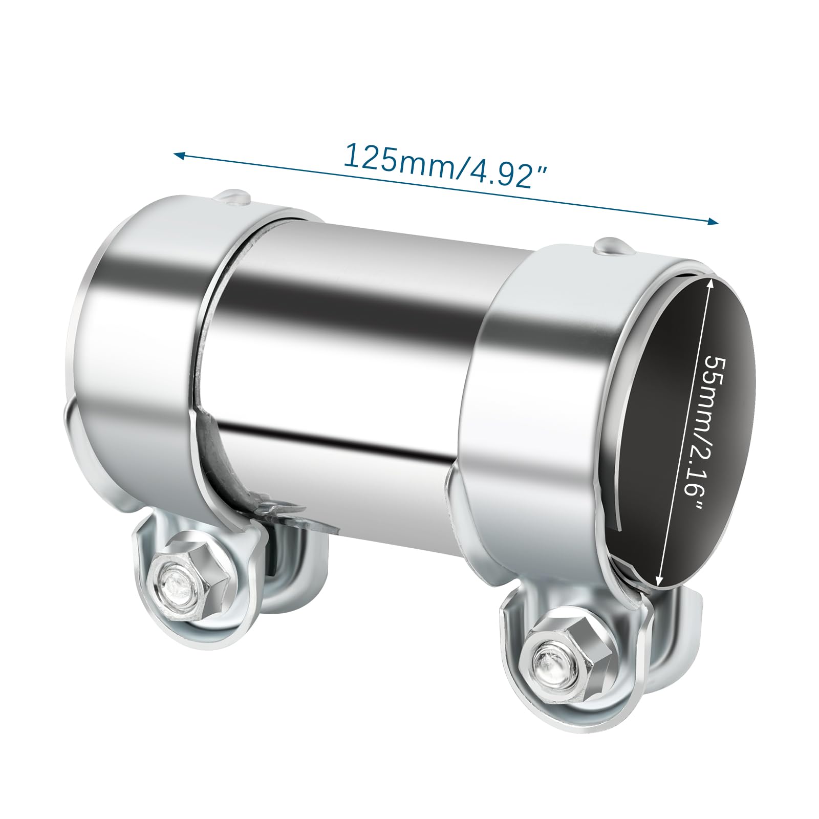 Podwójny zacisk wydechowy 55 mm x 125 mm, złącze ze stali nierdzewnej, uniwersalny zacisk wydechowy do samochodu, motocykla, łodzi