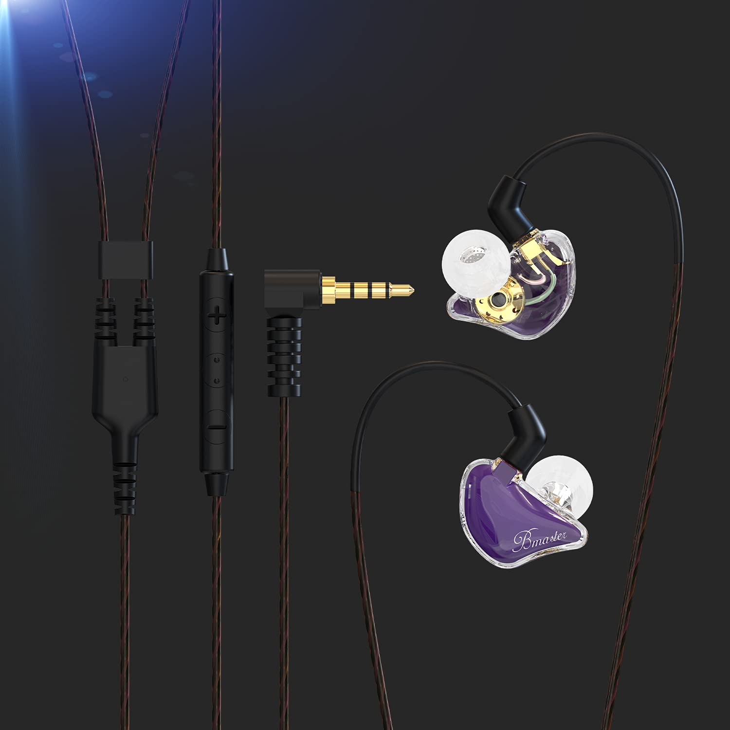 BASN Bmaster - Auriculares intraurales con dos cables extraíbles, con tres controladores dinámicos, adecuados para músicos de sonido (morado)