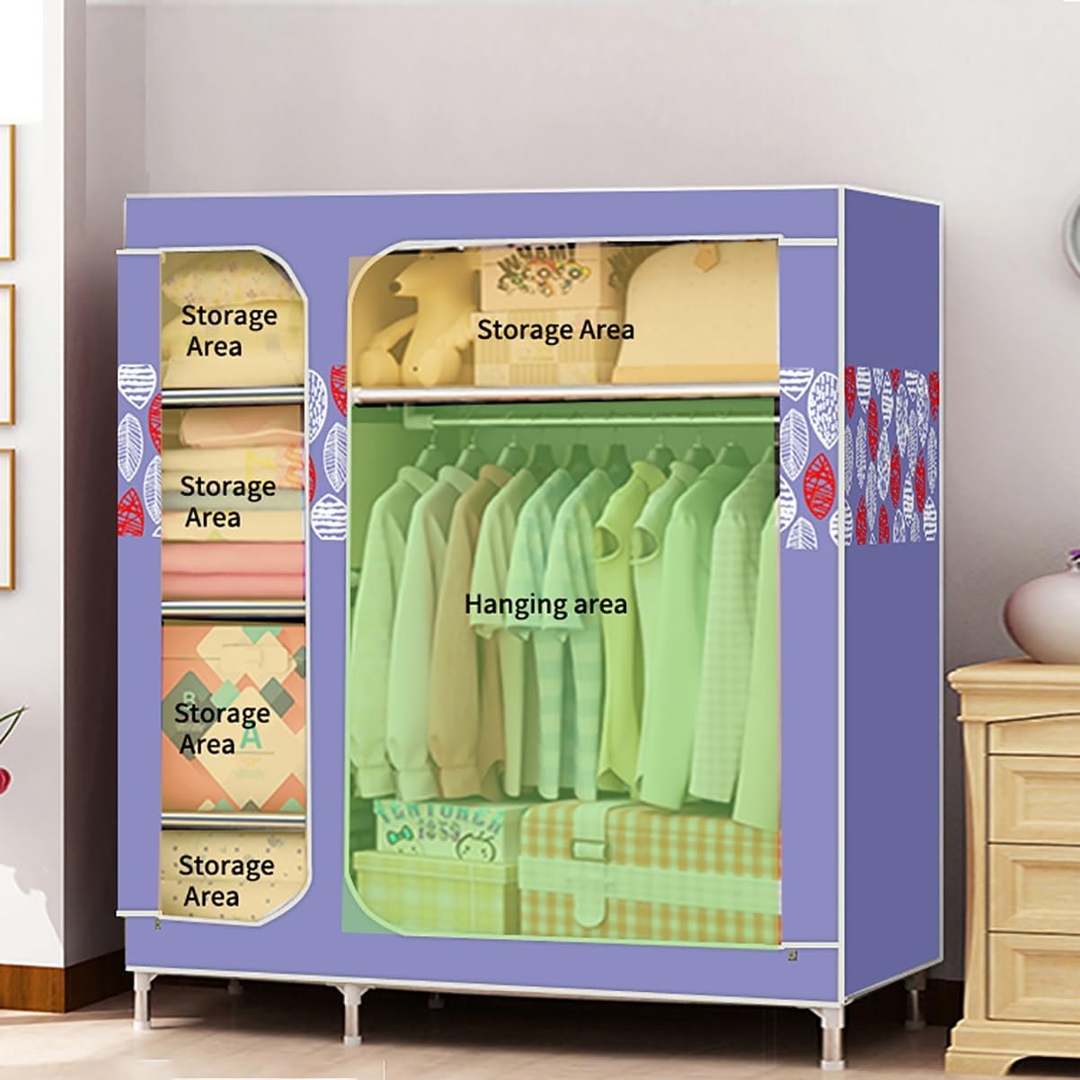 Portable Closet Wardrobe for Bedroom Non-Woven Fabric Clothes Rack with 5 Storage Shelves and Hanging Rod for Hanging Clothes (Color : F, Size : 125x45x168cm)