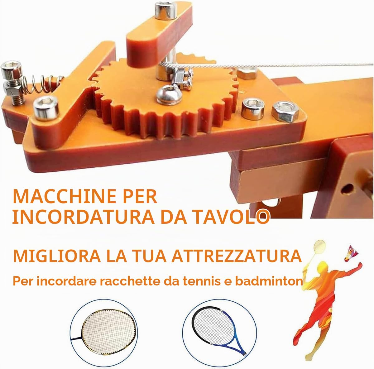 Macchina incordatrice per racchette con accessori per incordatura, macchina per incordatura di racchette da badminton a 6 punti fissa da 60 libbre, per racchette da tennis o da badminton fai da te