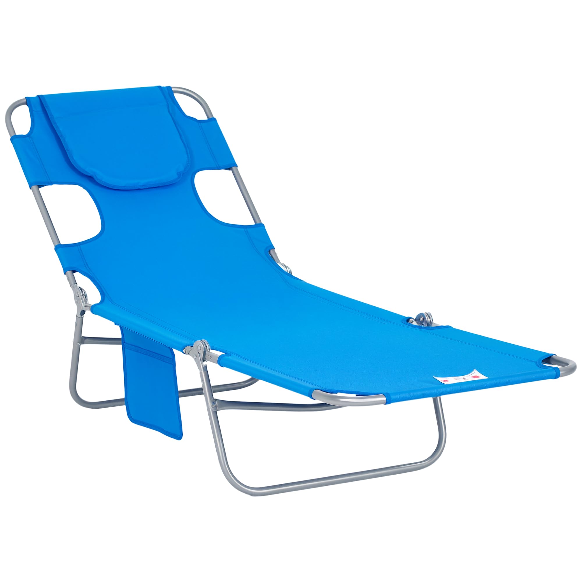 Outsunny Sun Lounger With Reading HoleFolding Garden LoungerBlue from B&Q