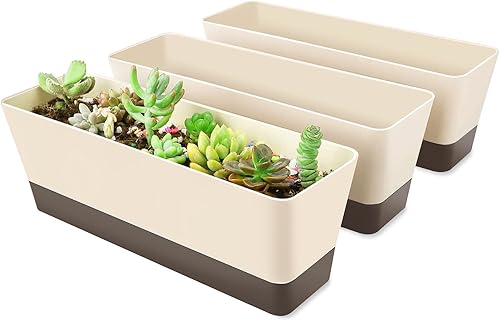 Miniatura 9 de SUREAM Macetas de hierbas para interiores, paquete de 4 cajas de ventana con bandeja, modernas macetas de plástico para plantas suculentas para