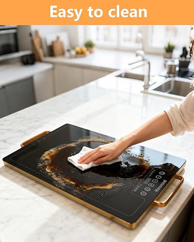 Miniatura 8 de Bandeja de calentamiento eléctrica, bandejas de calentamiento de alimentos extra grandes con ajustes de temperatura y temporizador, calefacción de