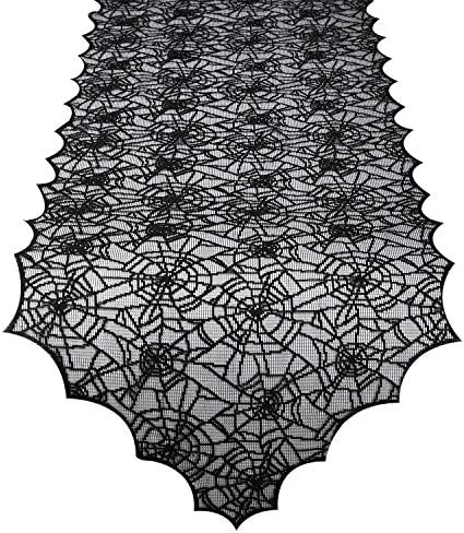 ibohr Halloween Table Runner with Spider Web Lace Festival Table Runner Halloween Table Decoration for Parties & Gatherings, 100% Polyester, 18 X 72 Inch