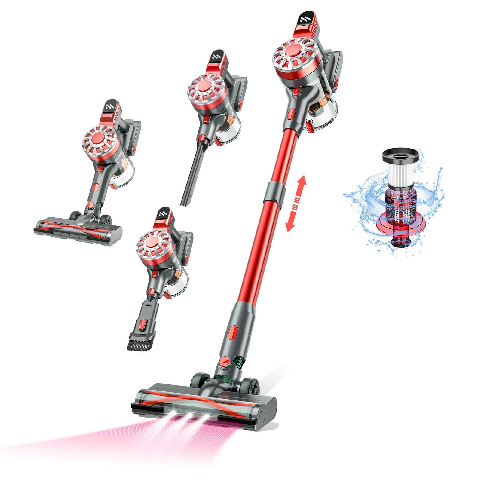 Cordless Vacuum Cleaner,Vacuum Cleaners for Home with Super Suction,Stick Vacuum Cleaner Rechargeable Up to 35 Mins Runtime,Lightweight Hardwood Floor Vacuum for Pet Hair,Carpet(Red)