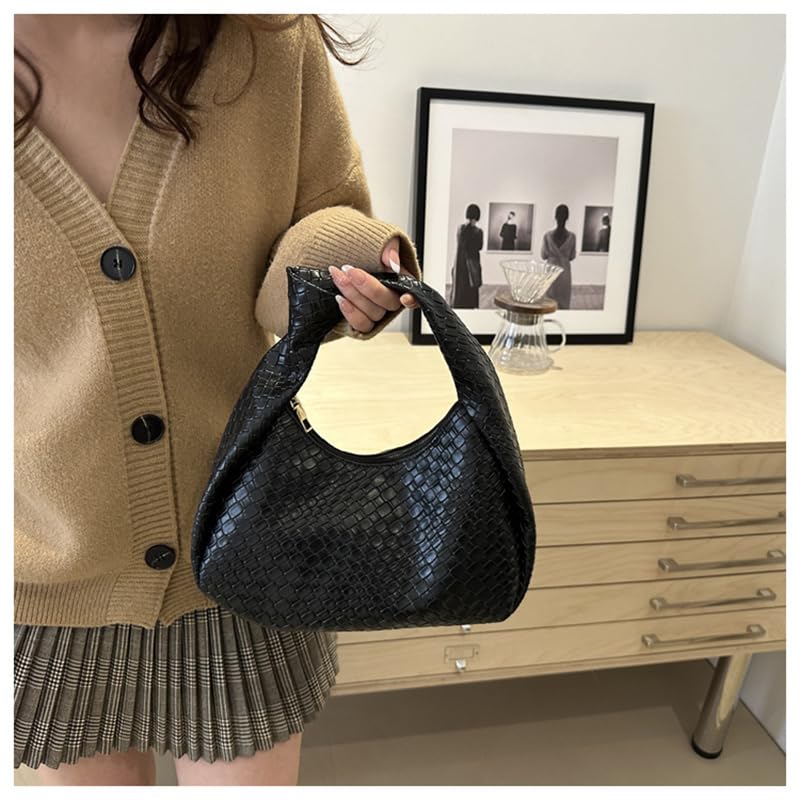 Women's Knot Strap Leather Handbags Burgundy Purse Ladies Evening Clutch Purses Zipper Dumpling Bag Black one-size3