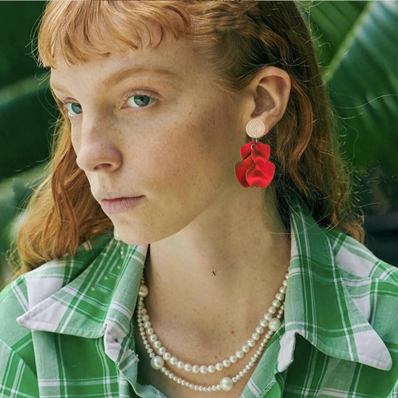 ONLYJUMP Rose Petal Dangle Earrings for Women Flower Earrings Floar Earrings Bohemia Unique Charming Chic Statement Exaggerated Floral Layered Tiered Leaves Rose Petal Earrings Jewelry Gift - Image 2