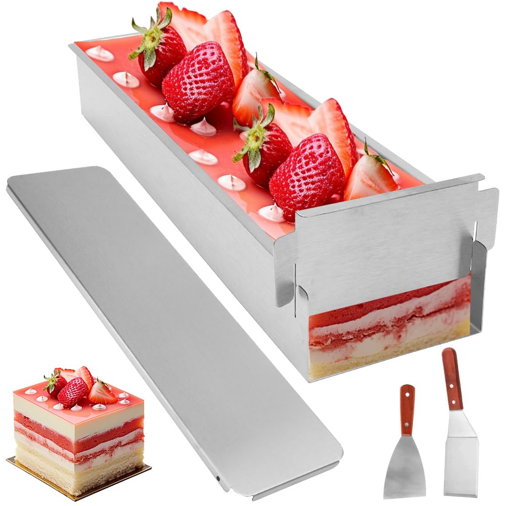 Yuragim Molde Rectangular de Mousse, Ajustable Forma de Tiramisú de Aleación de Aluminio para Mousse y Tiramisú, Molde Rectangular con tapa de acero inoxidable para Tartas, Tostadas, Hornear y Decorar