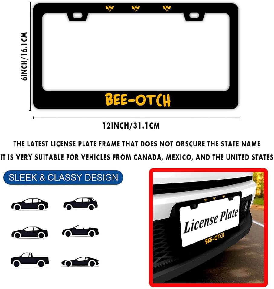 Funny Bee BEE-OTCH License Plate Frame Metal Car Tag Holder image 2