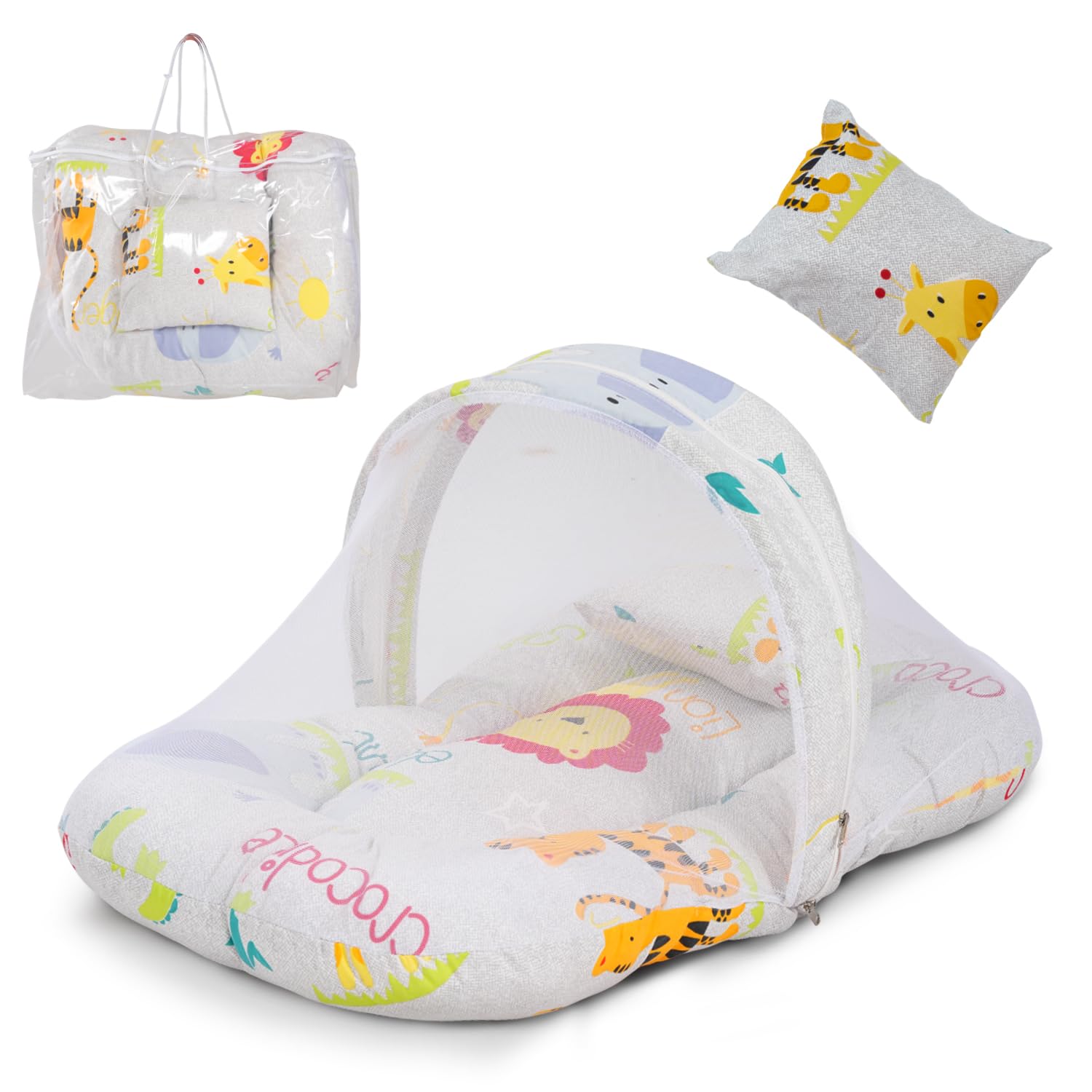 Babies Bed In Beautiful Print With Pillows And Mosquito Net