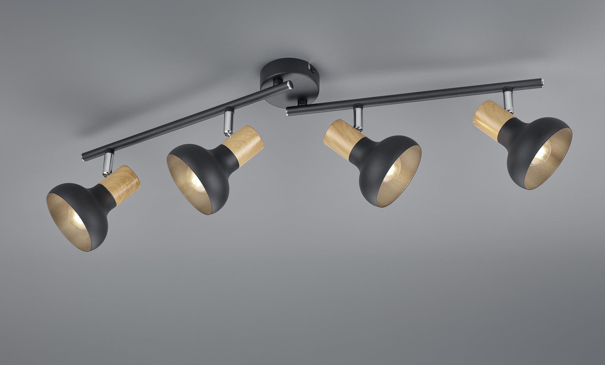 Reality Spot Bar Latika R81524032, Metallo Nero opaco, legno sintetico, escl. 4x E14