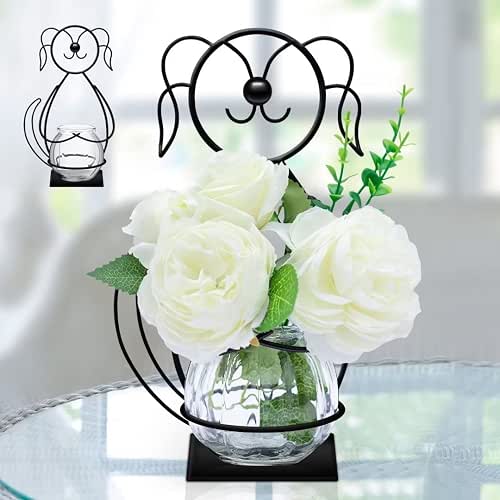 Desktop Glass Planter Vase Holder, Metal Dog Plant Terrarium Stand