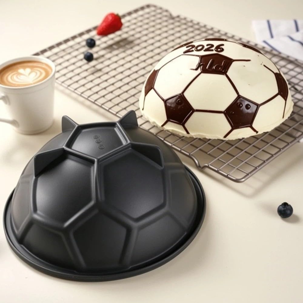 Molde de silicona para tartas, molde flexible antiadherente de media bola para hornear, fiestas de cumpleaños, postres temáticos de fútbol, pudín y dulces, paquete de 2