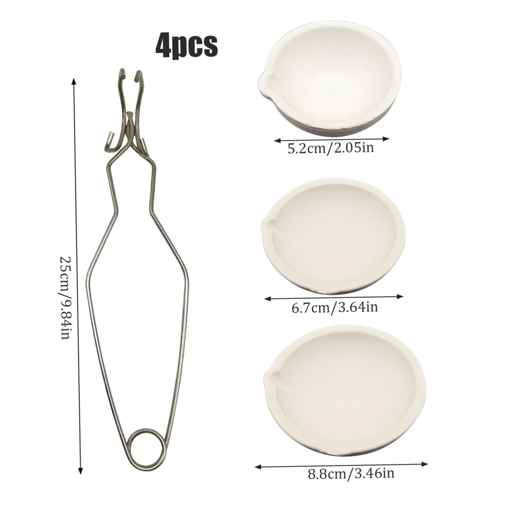 Tiegel zum Schmelzen von Metall, 4-teilig/Set, Tiegelzange und 3 Tiegel, hitzebeständiges Metallguss-Set, Keramik-Tiegelschale, Schüssel, Tasse für Metallguss-Set, Tiegel, Metallguss-Set, Tiegelzange,