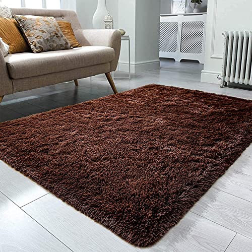 Image of Handmade 2 Inch Pile Height Super Soft Touch Export Quality Plain Shag Carpets For Living Bedroom For Home Size 2X5 Feet Color Brown, Rectangular